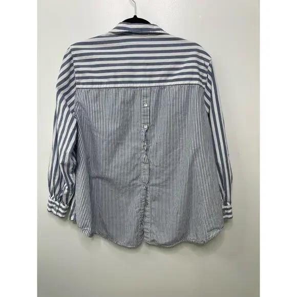 Jane and Delancey Striped Long Sleeve Button Down Shirt Cotton Blue Women's 1X - Picture 2 of 10